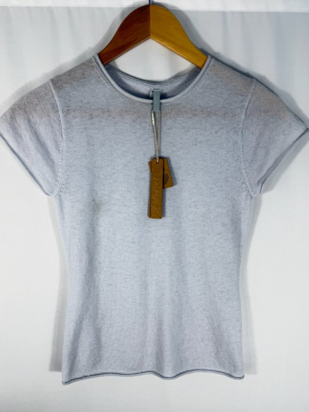 SKIMS Sheer Cashmere T Shirt Pearl Blue Small NWT Luxury Knit Top